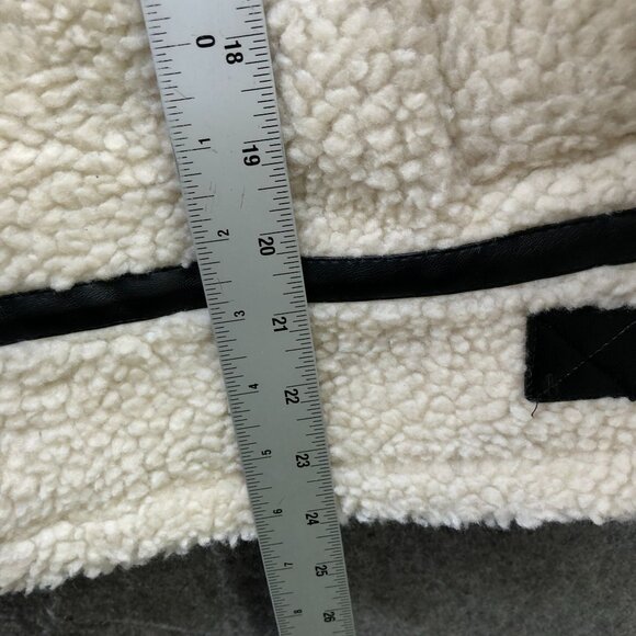 Zara Fleece Biker Jacket Womens S Ivory Faux Shearling Oversized Aviator - Picture 9 of 9